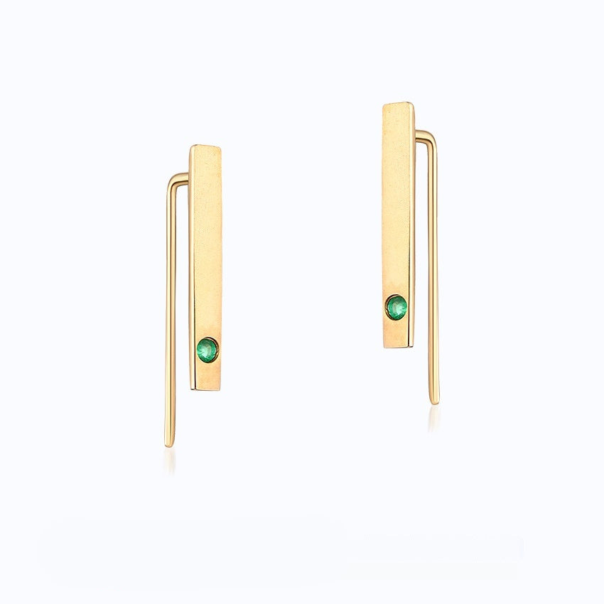 Natural Emerald 14K Gold Minimalist Strip Thin Earrings