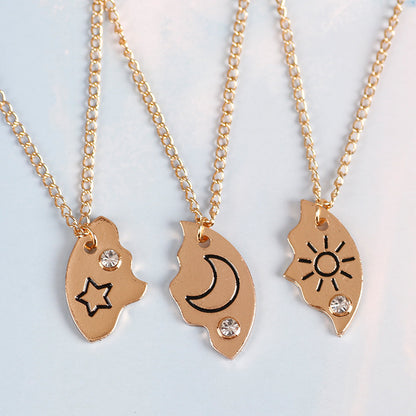 Sun, Moon And Star Pendant Set, Best Friend, Best friend, Friendship Couple Necklace, Fashion Jewelry