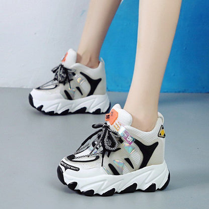 Dropshipping Fashion Women Breathable Mesh High Platform Mix Color Sneakers Height Increasing Casual Shoes Woman Chunky Sneakers