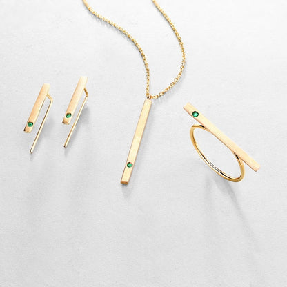 Natural Emerald 14K Gold Minimalist Strip Thin Earrings