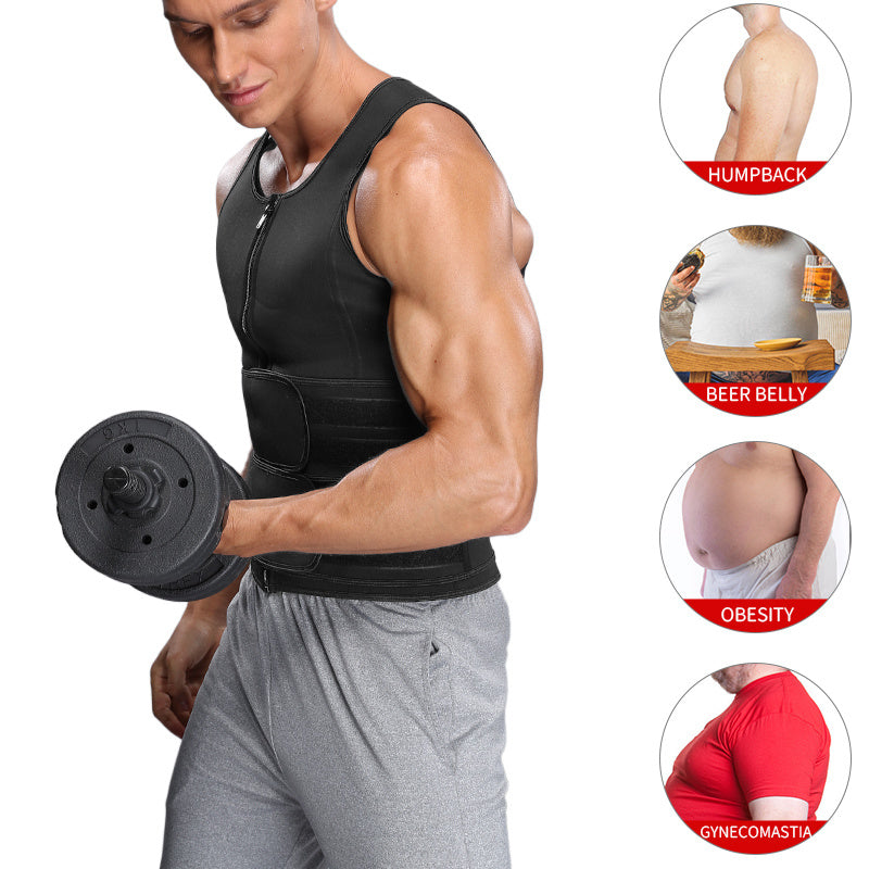 Fitness Men Shapewear Sauna Vest Waist Trainer Double Belt Sweat Shirt Corset Top Body Shaper