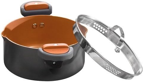 GOTHAM STEEL 5 Qt Ceramic Stock Pot Multipurpose Pasta Pot with Strainer Lid & Twist and           Lock Handles, Nonstick Ceramic for Soup, Spaghetti, Rice, Pots for Kitchen, Dishwasher Safe - Copper