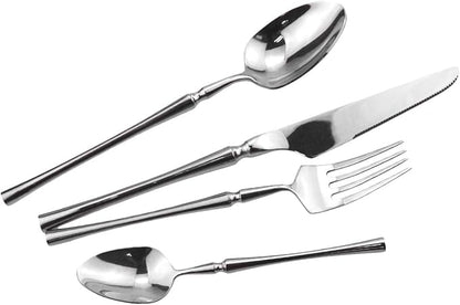 Silver Silverware Set, 5-Piece 18/10 Stainless Steel Flatware Cutlery Set for 1,Mirror Finish, Ideal for Wedding Festival Party Home Kitchen, Dishwasher Safe