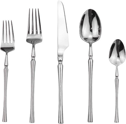 Silver Silverware Set, 5-Piece 18/10 Stainless Steel Flatware Cutlery Set for 1,Mirror Finish, Ideal for Wedding Festival Party Home Kitchen, Dishwasher Safe
