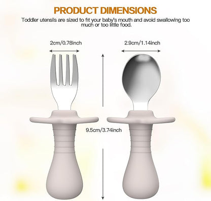 4 Pieces Toddler Utensils, Kids Silverware Set with Silicone Handle, 18/8 Stainless Steel Children Safe Forks and Spoons, BPA Free, Anti-Choke Design (Lite Blue, Grey)