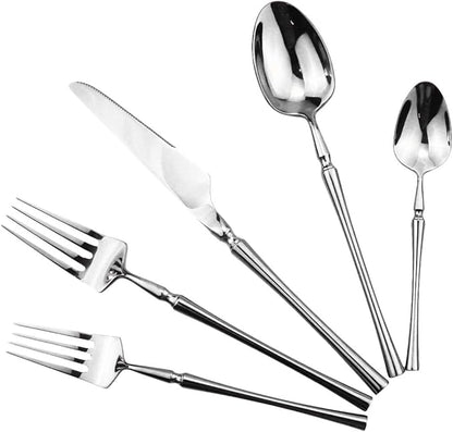Silver Silverware Set, 5-Piece 18/10 Stainless Steel Flatware Cutlery Set for 1,Mirror Finish, Ideal for Wedding Festival Party Home Kitchen, Dishwasher Safe
