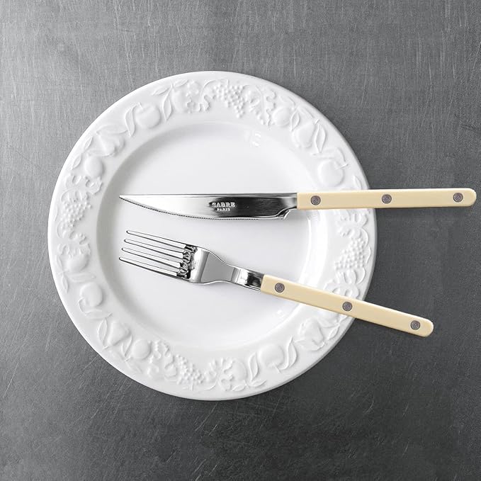 5-Piece Flatware Set - Bistrot Collection - Knife, Fork, Soup Spoon, Teaspoon & Dessert Fork - Stainless Steel & Nylon - Dishwasher Safe - Ivory - Brilliant Finish