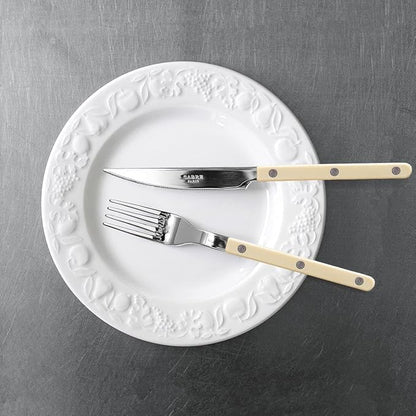 5-Piece Flatware Set - Bistrot Collection - Knife, Fork, Soup Spoon, Teaspoon & Dessert Fork - Stainless Steel & Nylon - Dishwasher Safe - Ivory - Brilliant Finish