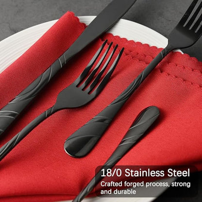 40-Piece Black Silverware Set for 8, 18/0 Frosted & Mirror Finish Stainless Steel Vintage Flatw            are Set, Modern Cutlery Set for Home Wedding Restaurant Housewarming Party Event Serving For 8