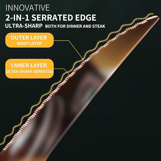 20-Piece Hammered Rose Gold Silverware Set for 4 with Serrated Forging Knives,18/10 Stainless Steel Modern Flatware Set,Unique Cutlery Set Spoons and Forks Set,Mirror Polished,Dishwasher Safe