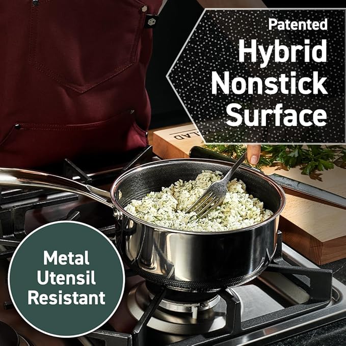 HexClad Hybrid Nonstick 8-Quart Stockpot with Tempered Glass Lid, Stay-Cool Handles, Dishwasher-Friendly, Oven-Safe Up to 900°F, Induction Ready, Compatible with All Cooktops