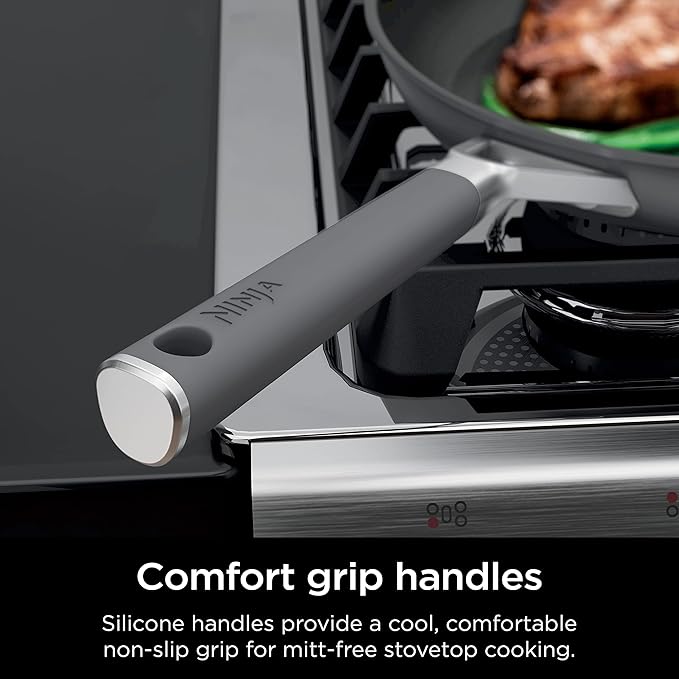Ninja Pots and Pans Set Non Stick | Comfort Grip 10-Piece Cookware Set with NeverStick | Frying Pan, Sauce Pan With Lid, Stock Pot with Lid, Nonstick, Dishwasher Safe, Oven Safe to 400°F, CW69010