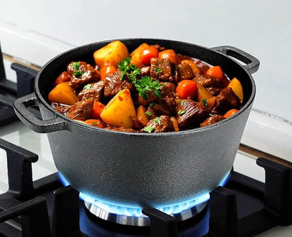 TLGREEN Cast Iron Dutch Oven Pot with Lid, Pot (5.1QT) and Lid as a Skillet(1.9QT) - Dutch Oven Cast Iron with Silicone Holders, Iron Stand, for Oven, Stove, Grill，Campfire