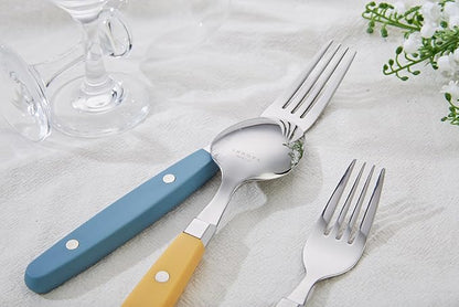 ANNOVA Silverware Set Stainless Steel Cutlery Color Handle With Rivet/Retro Flatware (Morandi Mix, 20 Pieces)