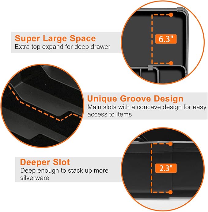 Silverware Organizer Expandable Utensil Drawer Organizer Adjustable Silverware Drawer Organizer, Flatware Cutlery Tray for Spoons Forks Knives Kitchen Organizers Storage,Black