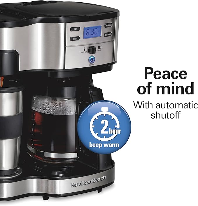 Hamilton Beach 2-Way 12 Cup Programmable Drip Coffee Maker & Single Serve Machine, Glass Carafe, Auto Pause and Pour, Black