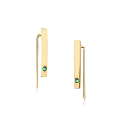 Natural Emerald 14K Gold Minimalist Strip Thin Earrings