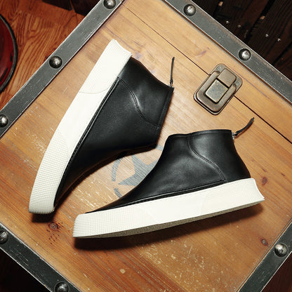 Men Leather High Top Sneakers Simple Zipper