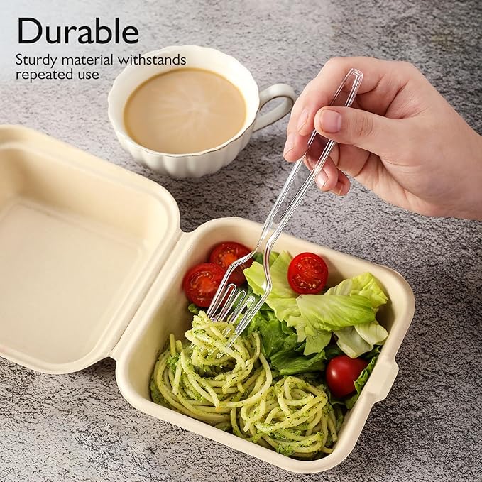 300 Count Heavy Duty Clear Plastic Silverware, Disposable Plastic Utensils Set, 100 Forks, 100 Spoons, 100 Knives, BPA-Free Heat Resistant Durable Plastic Cutlery Set for Party