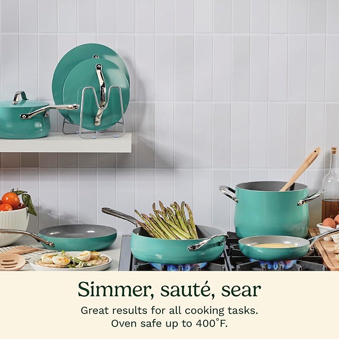 Cuisinart Culinary Collection 12-Piece Pots and Pans Set, PURELYCERAMIC Nonstick, Teal