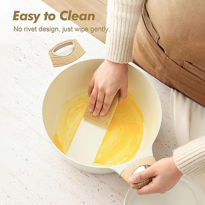 SENSARTE Ceramic Nonstick Stock Pot with Lid, 2.6/4.5/6.6 QT Soup Pot Casserole Pot, Non-toxic Healthy Pasta Pot, Large Cooking Pot Stew Pot, Induction Compatible, PFOA PFAS PTFE Free, White