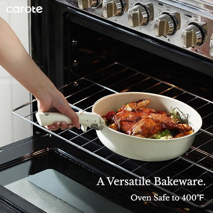 CAROTE 19pcs Pots and Pans Set Non Stick, Cookware Sets, Kitchen Set, Oven/Fridge Safe, Space Saving Pots Set, Nonstick Cooking Set with Versatile Detachable Handle, Induction RV Set, Cream White