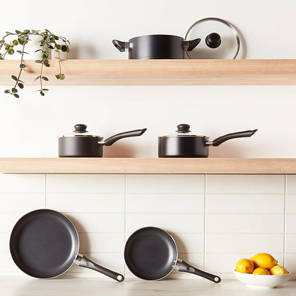 Basics Non Stick Kitchen Cookware 8-Piece Set, Non-Induction, Includes Pots and Pans, Black