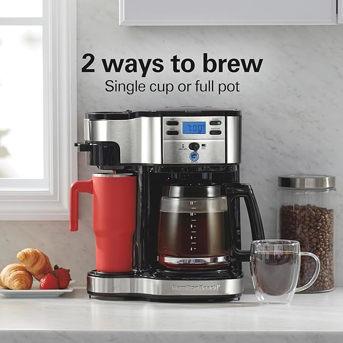 Hamilton Beach 2-Way 12 Cup Programmable Drip Coffee Maker & Single Serve Machine, Glass Carafe, Auto Pause and Pour, Black