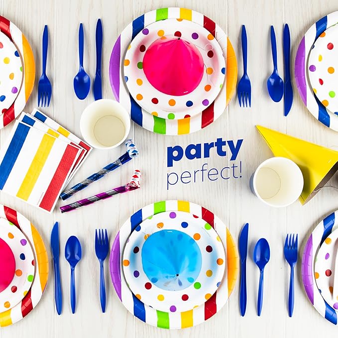 PLASTICPRO 400 Pack Disposable Chanuka Plastic Utensils Assorted Colored Cutlery Combo Set Forks Spoons Knives Silverware, Blue Plastic Cutlery for Parties