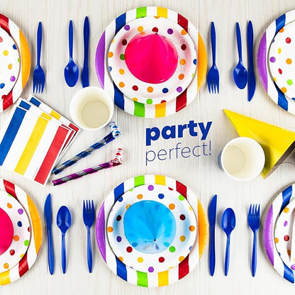 PLASTICPRO 400 Pack Disposable Chanuka Plastic Utensils Assorted Colored Cutlery Combo Set Forks Spoons Knives Silverware, Blue Plastic Cutlery for Parties