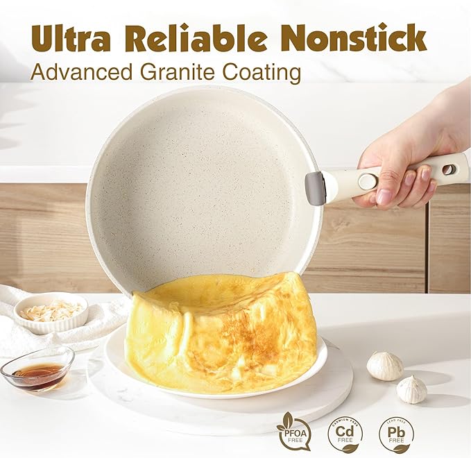 SENSARTE 17 Piece Pots and Pans Set, Nonstick Detachable Handle Cookware Set, Induction     Kitchen Cookware Set with Removable Handle, Healthy Non Stick for RV, Dishwasher ＆ Oven Safe, PFOA Free (White)