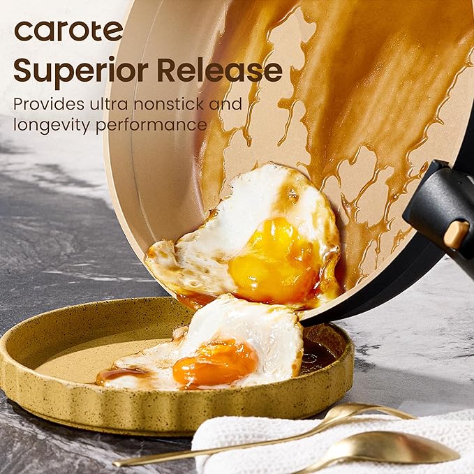 CAROTE 26pcs Pots and Pans Set Non Stick with Knives and Cutting Board,Detachable Handle Titanium Nonstick Cookware Set, Pot and Pan, Dishwasher/Oven Safe, RV/Camping, Induction Kitchen, Black/Yellow