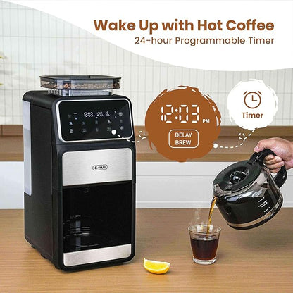 Gevi 10 Cup Drip Coffee Maker with Built-in Grinder, Grind ＆ Brew Burr Combo Coffee Machine with Programmable, Touch Screen, 4-Hour Warm Plate, Permanent Filter