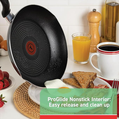 T-fal Initiatives Nonstick Cookware Set 18 Piece, Oven Broiler Safe 350F, Kitchen Cooking Set w/Fry Pans, Saucepans, Saute Pan, Dutch Oven, Griddle, Pots and Pans, Home, Dishwasher Safe, Red