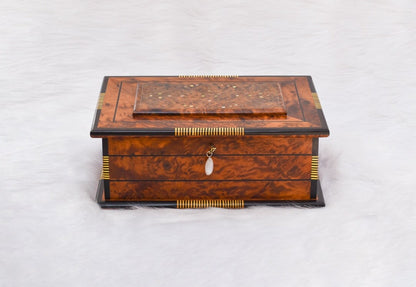 13 X 8 In High Quality Burl Jewelry Box, Wooden Jewellry Box, Box Key With Mirror Engraved, Decorative Box, Memory Box, Christmas Gift