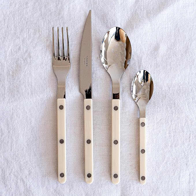 5-Piece Flatware Set - Bistrot Collection - Knife, Fork, Soup Spoon, Teaspoon & Dessert Fork - Stainless Steel & Nylon - Dishwasher Safe - Ivory - Brilliant Finish