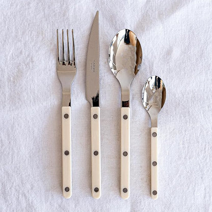 5-Piece Flatware Set - Bistrot Collection - Knife, Fork, Soup Spoon, Teaspoon & Dessert Fork - Stainless Steel & Nylon - Dishwasher Safe - Ivory - Brilliant Finish