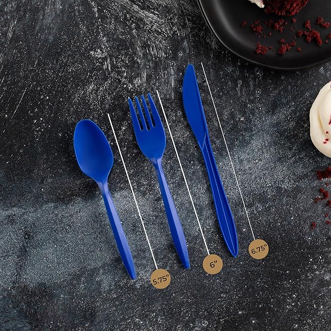 PLASTICPRO 400 Pack Disposable Chanuka Plastic Utensils Assorted Colored Cutlery Combo Set Forks Spoons Knives Silverware, Blue Plastic Cutlery for Parties