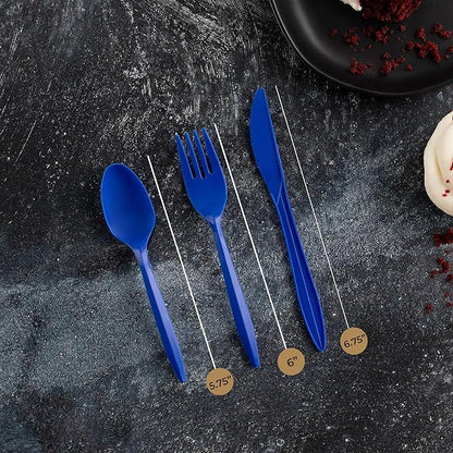 PLASTICPRO 400 Pack Disposable Chanuka Plastic Utensils Assorted Colored Cutlery Combo Set Forks Spoons Knives Silverware, Blue Plastic Cutlery for Parties