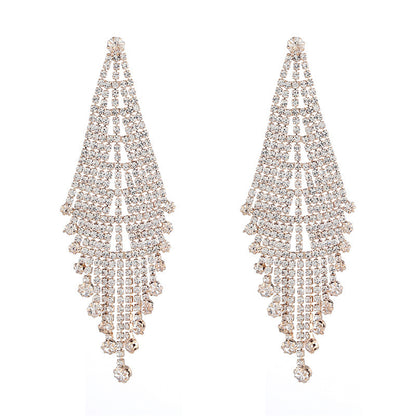 High-grade Light Luxury Sparkling Full Rhinestone Geometric Ear Studs Earrings