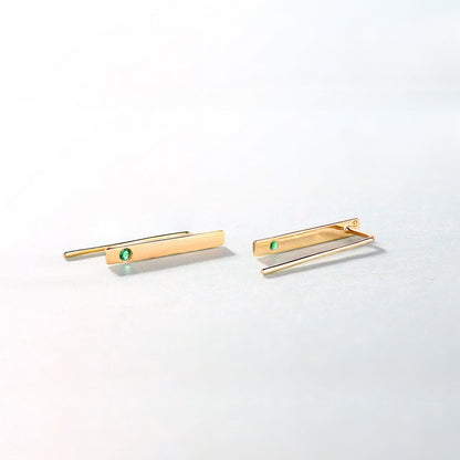 Natural Emerald 14K Gold Minimalist Strip Thin Earrings