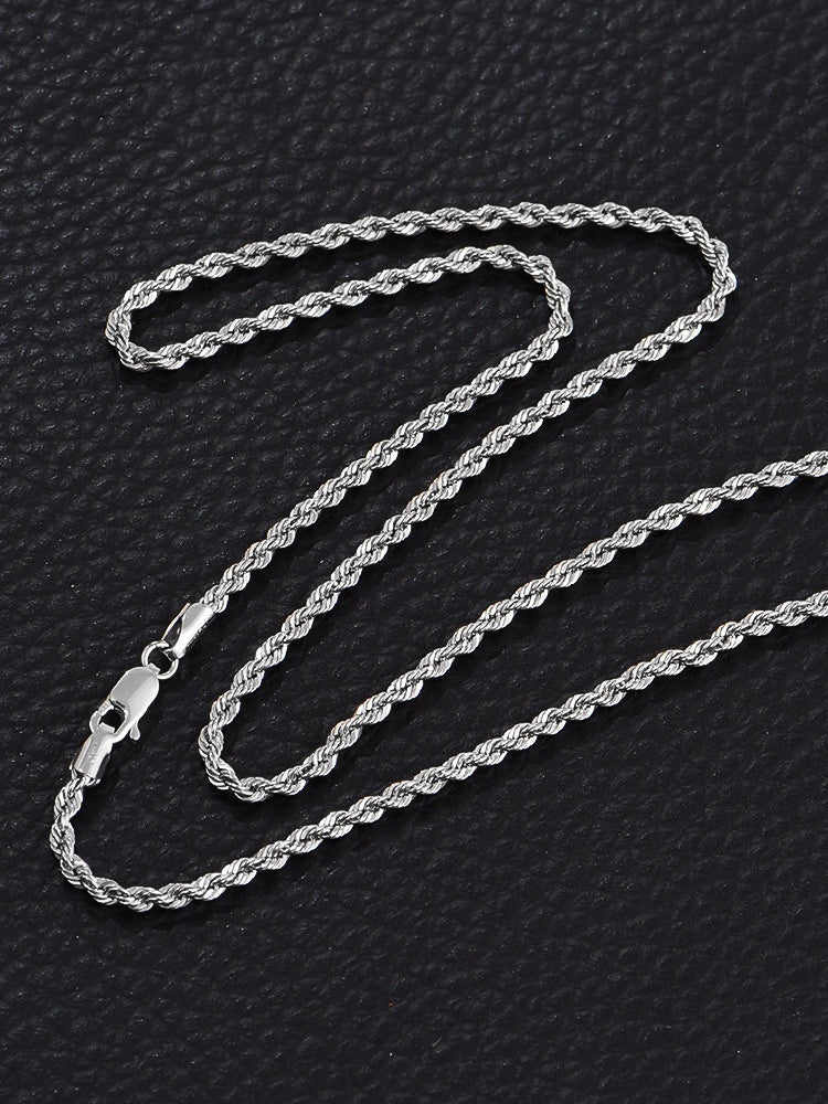 Sterling Silver Necklace Men's Hemp Rope Chain Long Sweater Chain Single Chain