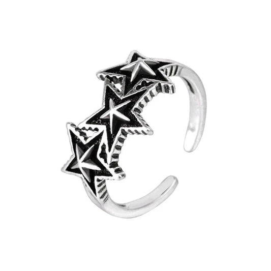 Silver Color Three Star Adjustable Size Rings for Women Men Open Rings
