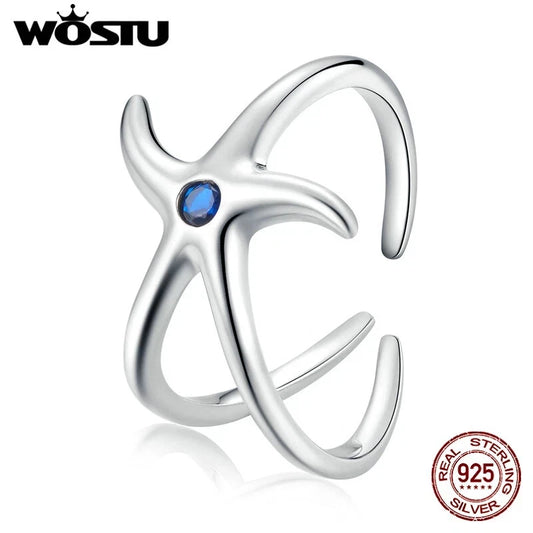 Truly 925 Sterling Silver Starfish Open Finger Rings Birthday Gift Women Wostu