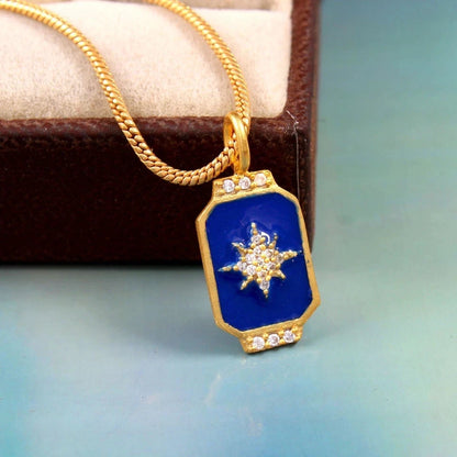 925 Sterling Silver CZ Stone Pendant Star Blue Enamel Necklace Jewelry For Her