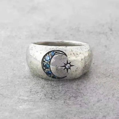 Woman's Silver Toned Moon & Star Ring Size 8