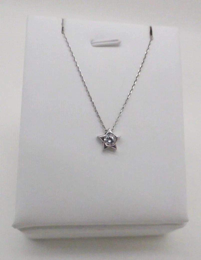 925 Silver Stone Detailed Star Pendant Necklace Sterling Silver CZ 18"