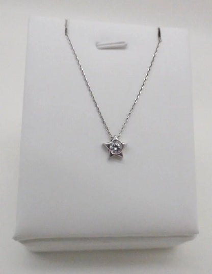 925 Silver Stone Detailed Star Pendant Necklace Sterling Silver CZ 18"