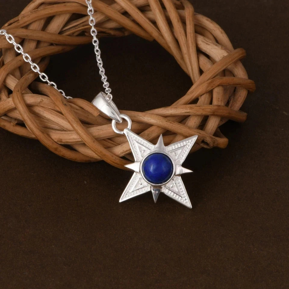 Twinkle Star 925 Sterling Silver Pendent Necklace With Lapis Lazuli Gift For Mom