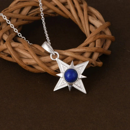 Twinkle Star 925 Sterling Silver Pendent Necklace With Lapis Lazuli Gift For Mom